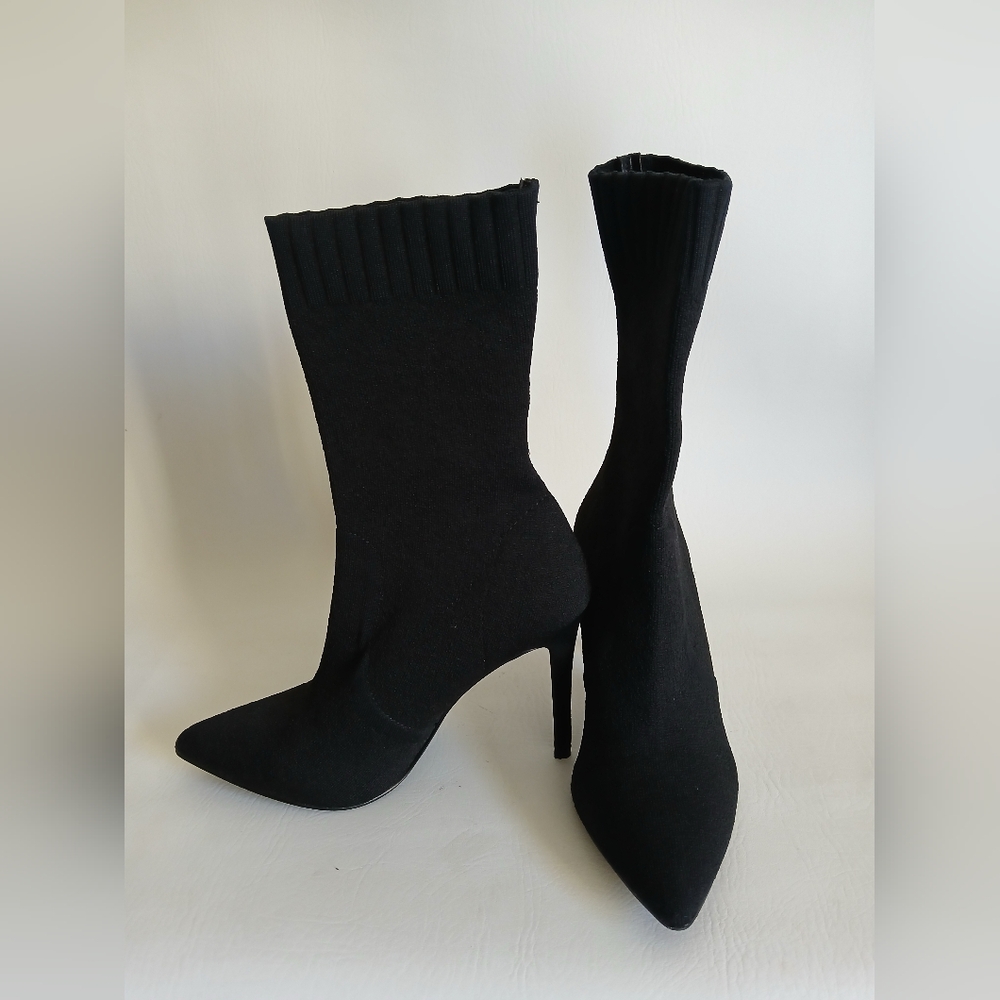 Women's JF Ivy Thick Gauge Boucle Fabric Mid Calf Length Boot Sz7.5M Pointed Toe